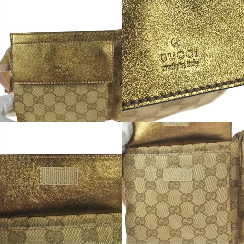 Gucci Gold Beige GG Canvas Dual Pocket Crossbody Belt Bag - Picture 8 of 12